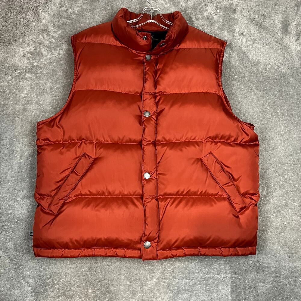 Brooks Brothers Down Puffer Vest Mens L Orange Outdoor Hiking Layers